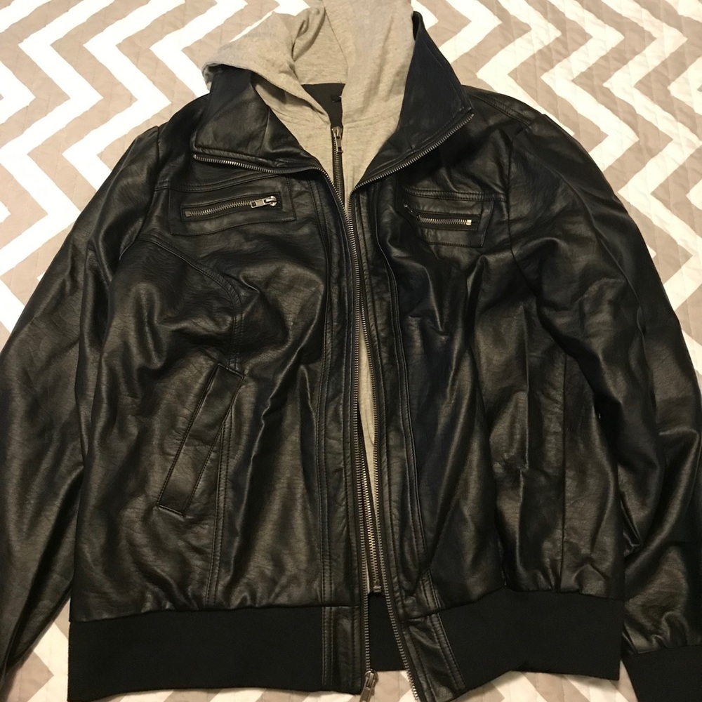 Torrid Like New Faux Leather Black Jacket w/hoodie
